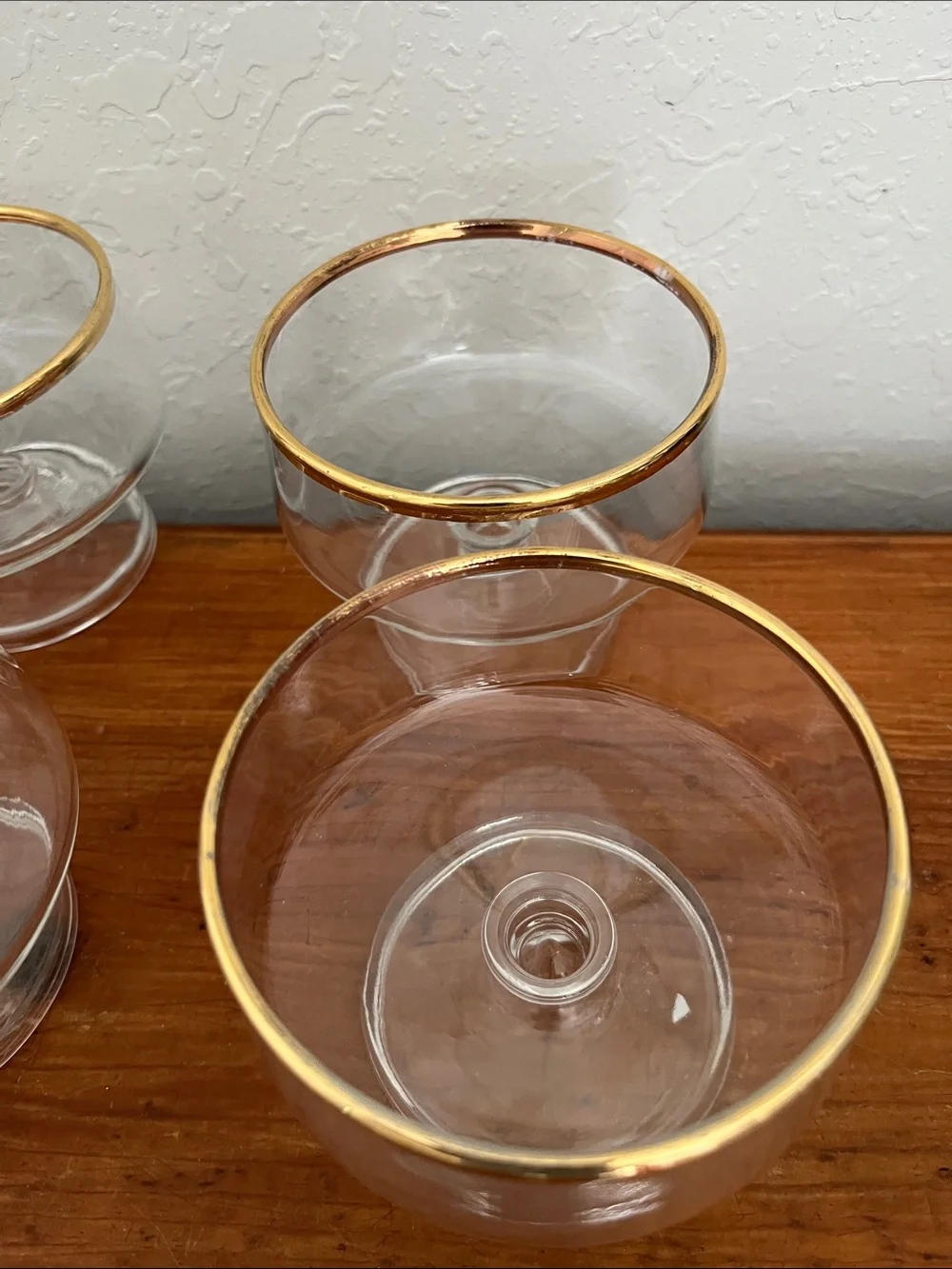 Set of 4 Vintage Glass Dessert Cups with Gold Rim